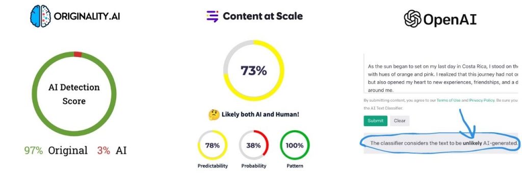 AI Detectors results on checking my personal story prompt