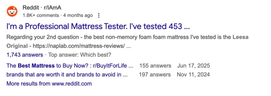 best mattress reddit SEO example