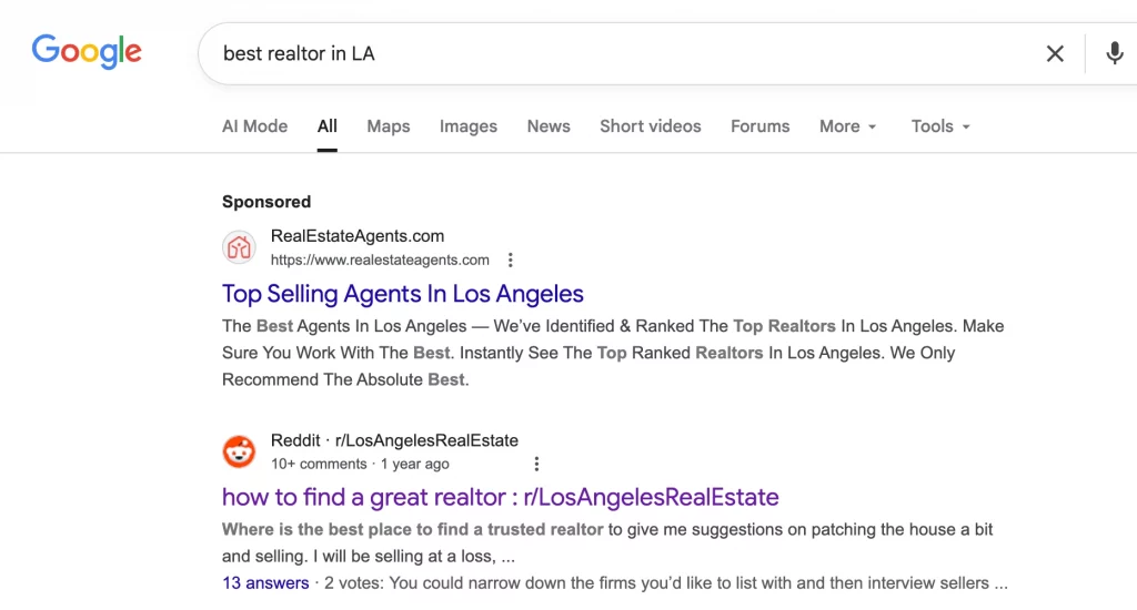 best realor in LA reddit seo example