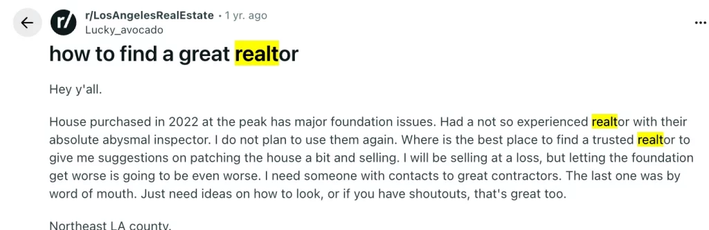 best realtor in LA another reddit thread example