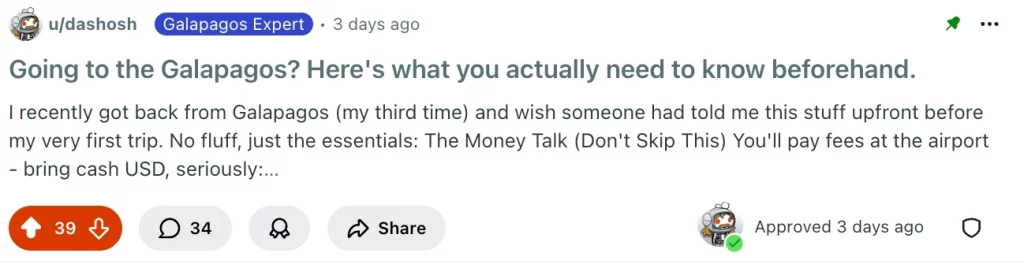 galapagos tourism subreddit example